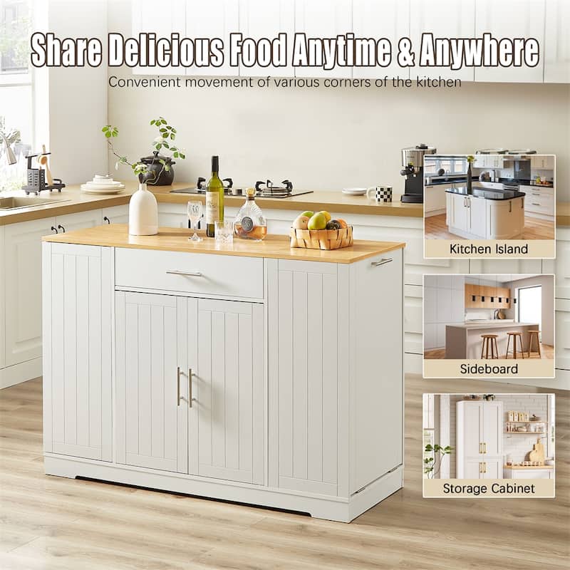 53'' Kitchen Storage Islands with Drawers and Trash Can Storage