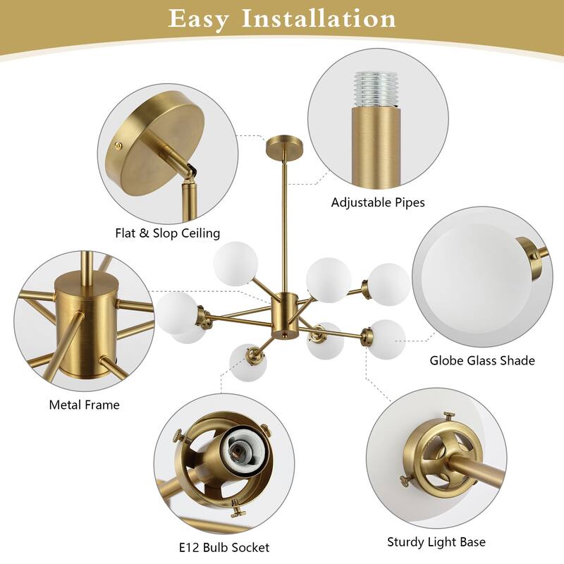 WINGBO 8-Light Modern Chandelier, Sputnik Pedant Light Fixture with Large Clear Glass Globe Shade - N/A