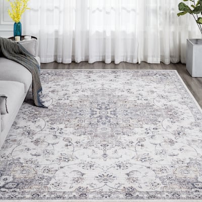 Abstract Traditional Grey Area Rug