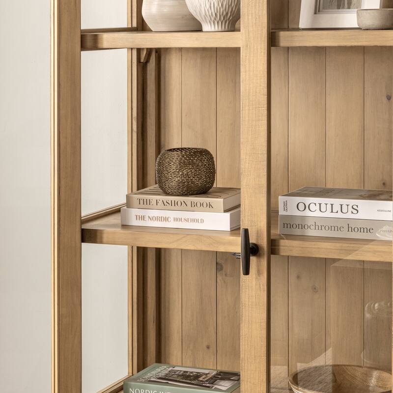 Classic Home Crest 79" Reclaimed Pine Wood Curio Cabinet in Natural