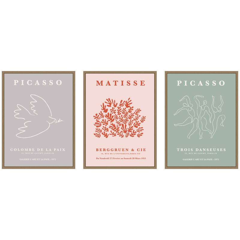 Kate and Laurel Picasso Inspired Bird & Inspired Dance 3 Piece Framed Canvas Wall Art Set by Gabrielly Guedes - 3 Piece Set 18x24 - Gold