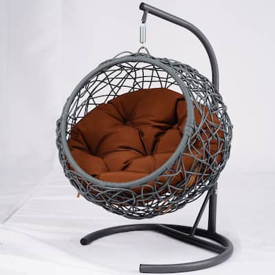 Cat Swing Bed w/Stand & Cushion, Rattan Wicker Egg Chair for Cats & Small Pets