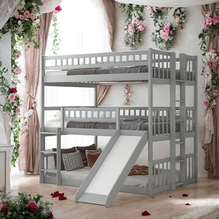 Modren Full Over Full Over Full Triple Bunk Bed with Built-in Ladder and Slide,Guardrails For Bedroom