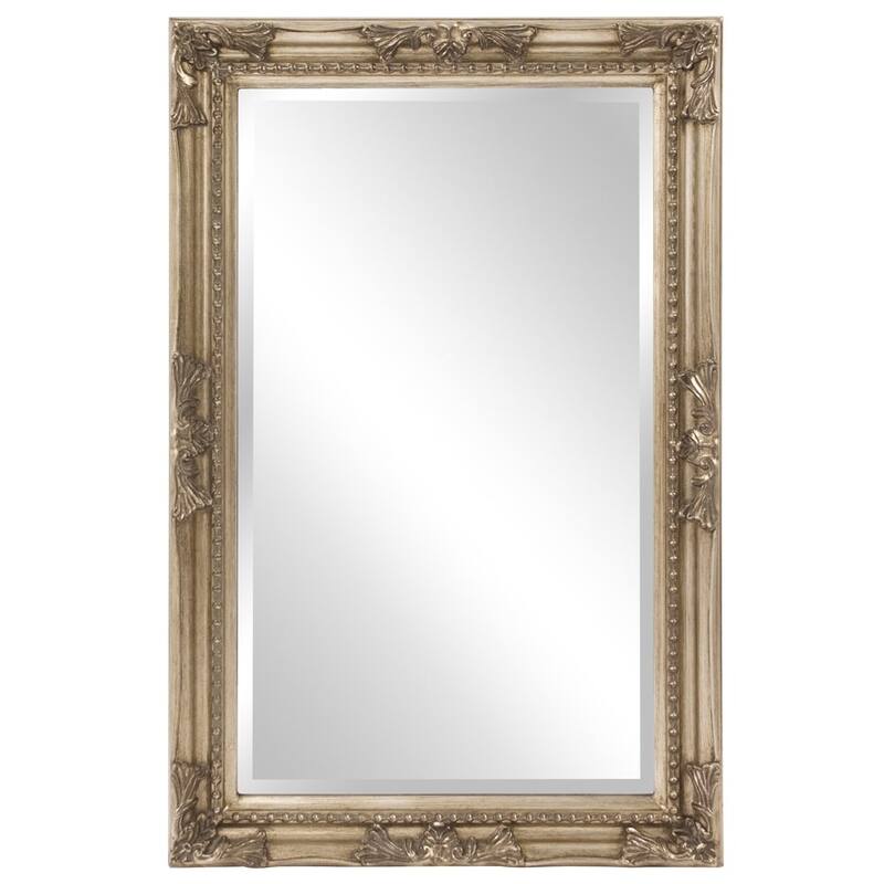 Allan Andrews Warm Silver Rectangular Beaded Texture Wood Framed Wall Mirror - 36"H x 24"W