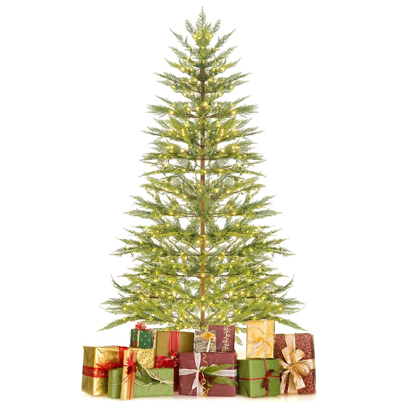Costway 6.5 FT/7.5FT Pre-Lit Christmas Tree Hinged with 470/612 PE - 6.5 Foot