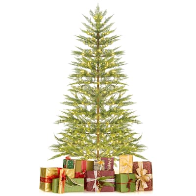 Costway 6.5 FT/7.5FT Pre-Lit Christmas Tree Hinged with 470/612 PE