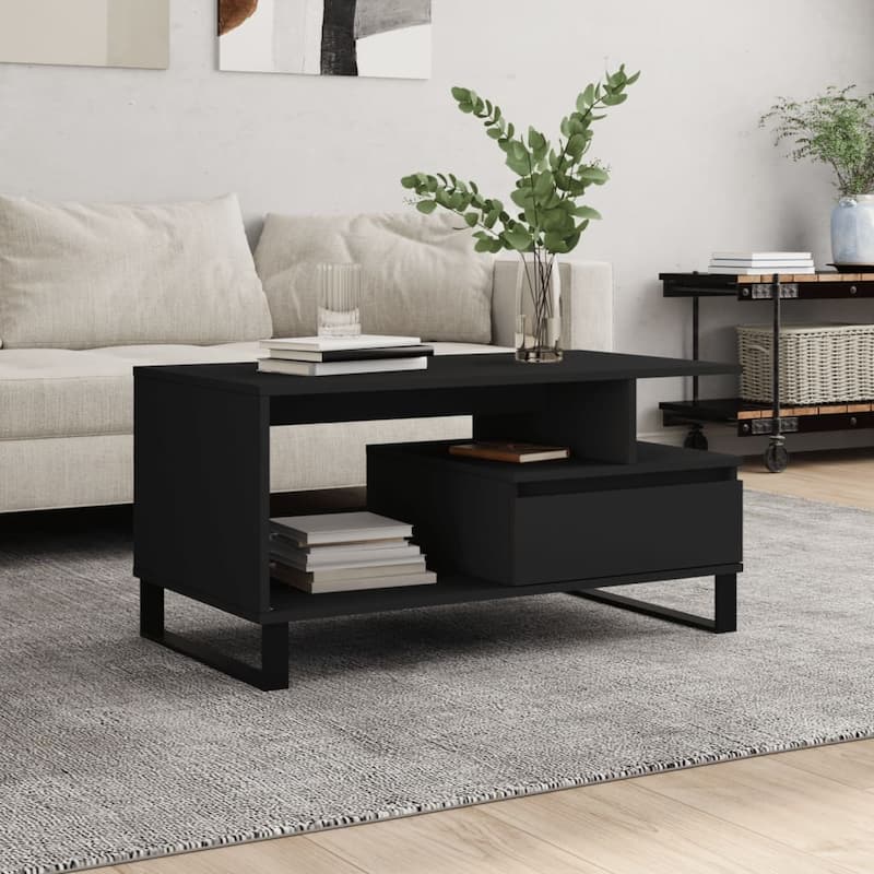 vidaXL Coffee Table White Engineered wood, metal Medium Coffee Table - 19.3 x 35.4 x 17.7 in - Black