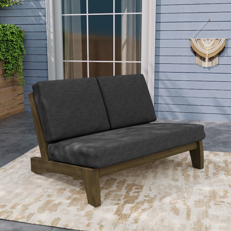 Teak Outdoor Armless Lounge Chair Set Loveseat with Cushions