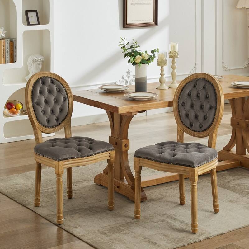 French Chair Dining Chair Solid Wood with Nailhead Trim Set of 2