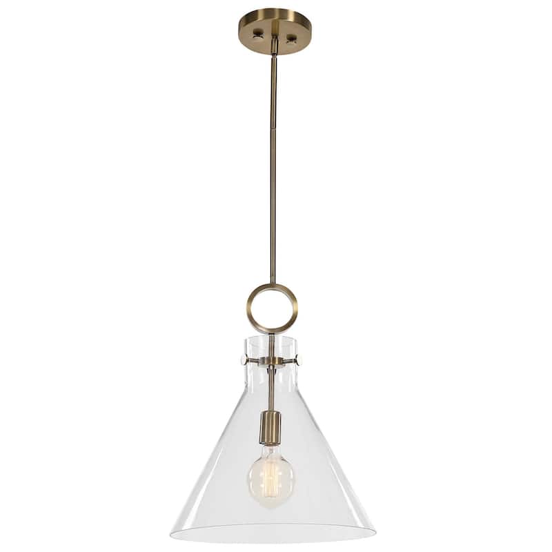 1-Light Funnel Shaped Glass Ceiling Pendant - 19" - Clear