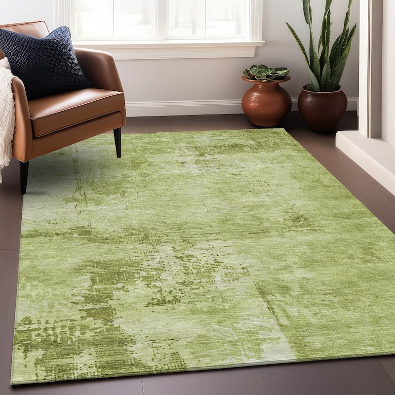 Machine Washable Indoor/ Outdoor Abstract Modern Chantille Rug - Lime - 2'6" x 3'10"