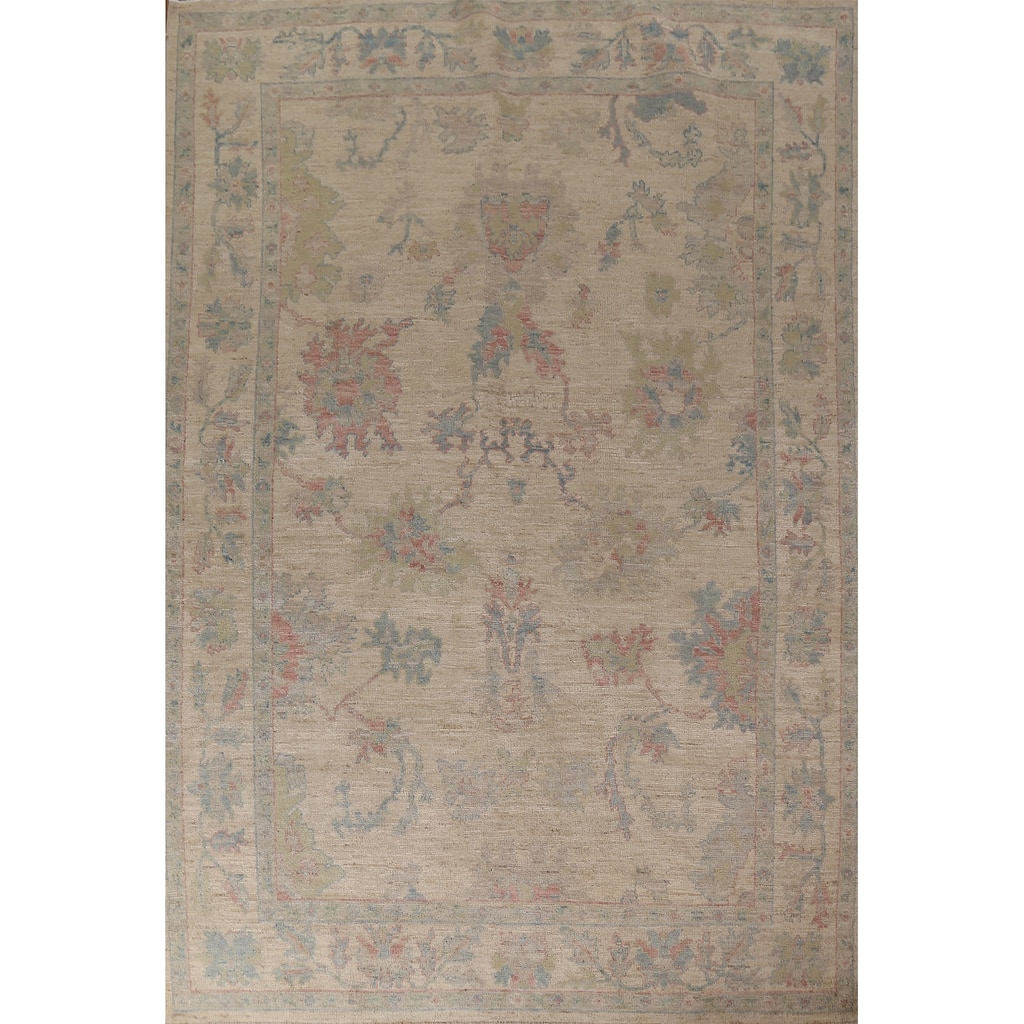 Vegetable Dye Oriental Oushak Turkish Rug Hand-Knotted Wool Carpet - 5'10"x 8'8"