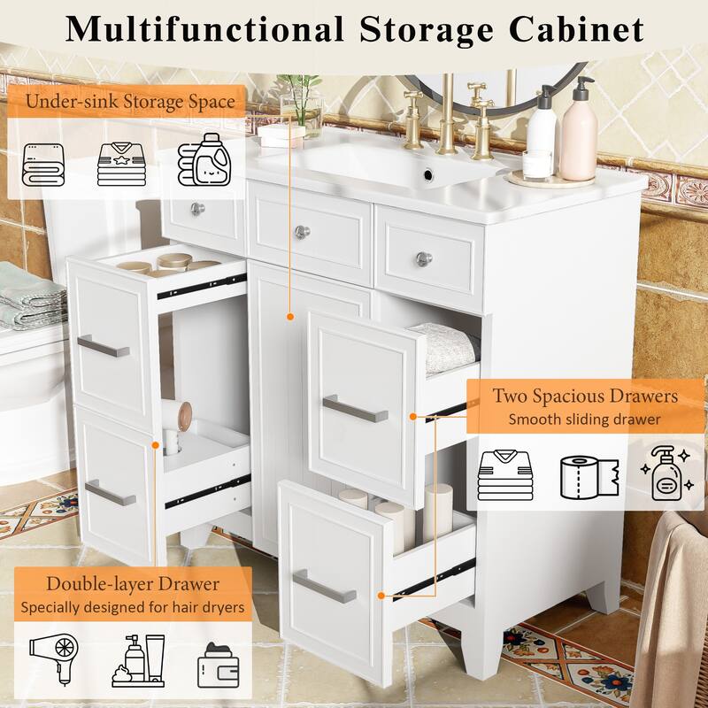 Sophisticated Bathroom Vanity with Abundant Storage and Durable Construction