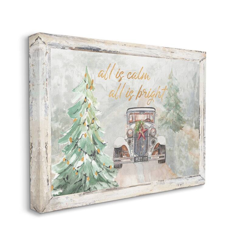 Stupell All Is Calm Phrase Vintage Christmas Country Road Canvas Wall Art