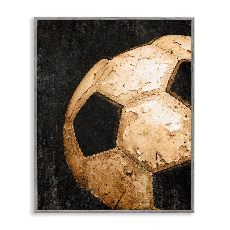 Stupell Vintage Soccer Ball Closeup Framed Giclee Art Design By Kim Allen - 11 x 14 - Grey