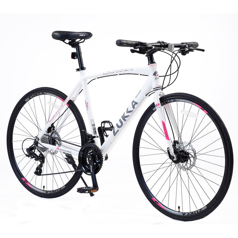 24 Speed Hybrid Bike White Road Bike City Bicycle Unisex Bikes