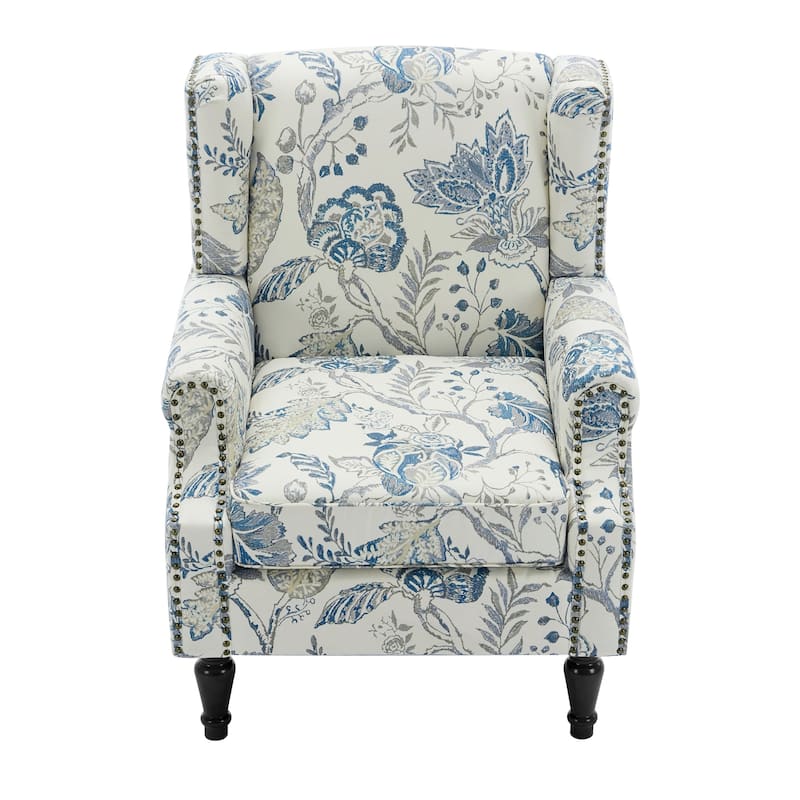 2 Set Transitional Patterned Wingback Accent Chairs with NailHead