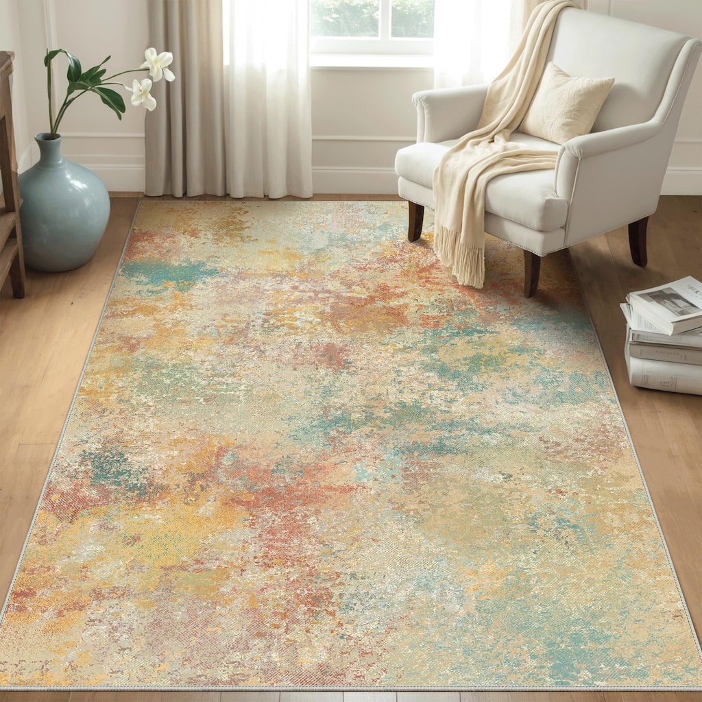 Mcow Modern Abstract Machine Washable Low Pile Area Rugs - 8'X10'