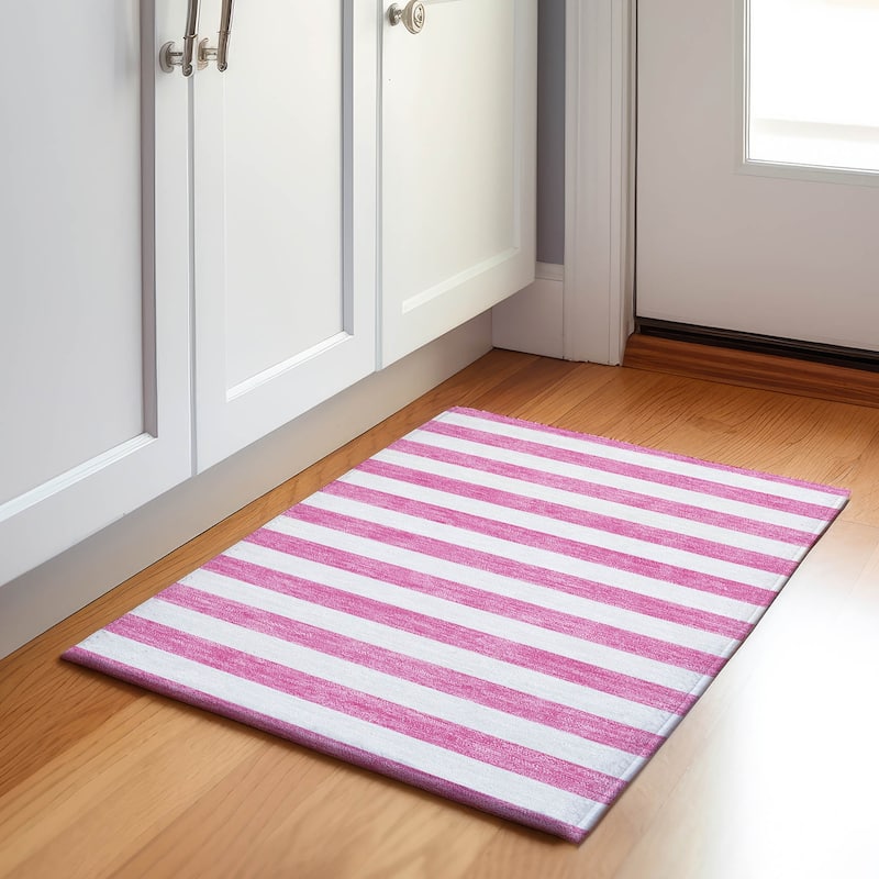 Premium Washable Super Soft Cabana Stripe Mayfield Rug - Pink - 1' 8" x 2' 6" - Rectangle