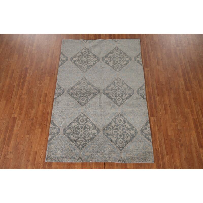 Geometric Moroccan Indian Area Rug Hand-Knotted Wool Carpet - 5'1"x 7'11"