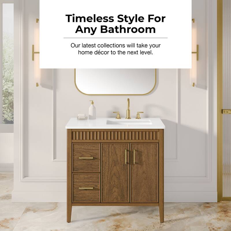 Juliette Warm Walnut Bathroom Vanity with White Quartz Top
