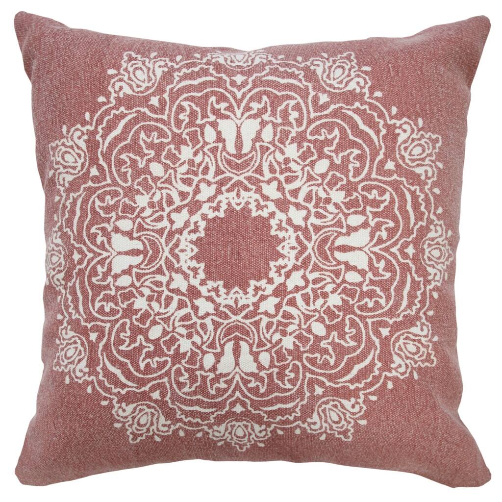 Hand Woven Bohemian Mandala Medallion Throw Pillow - 20" - Dusty Rose and White