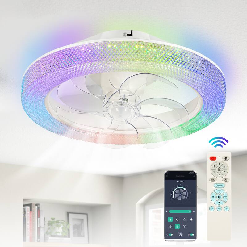 20 Inch Dimmable RGB Smart Ceiling Fan Light with Remote and APP On