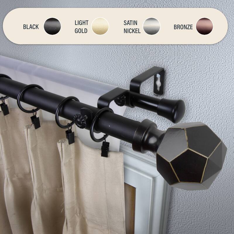 InStyleDesign Valdo 1 inch Diameter Adjustable Double Curtain Rod - 28 to 48 inches - Black