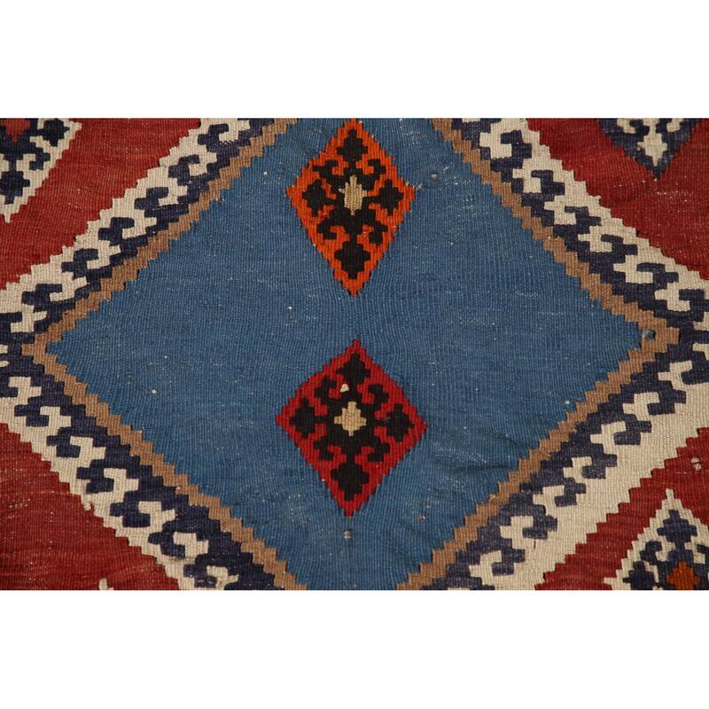 Orange Kilim Qashqai Persian Vintage Area Rug Hand-Woven Wool Carpet - 4'8" x 8'8"