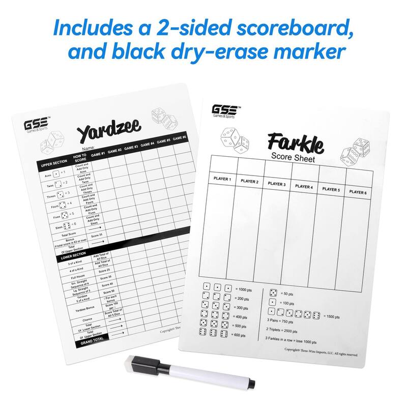 GSE™ 3.5" Rubber Hardwood Giant Yard Dice Set with Carrying Bag and Yardzee & Farkle Scorecard - Giant Dice Set