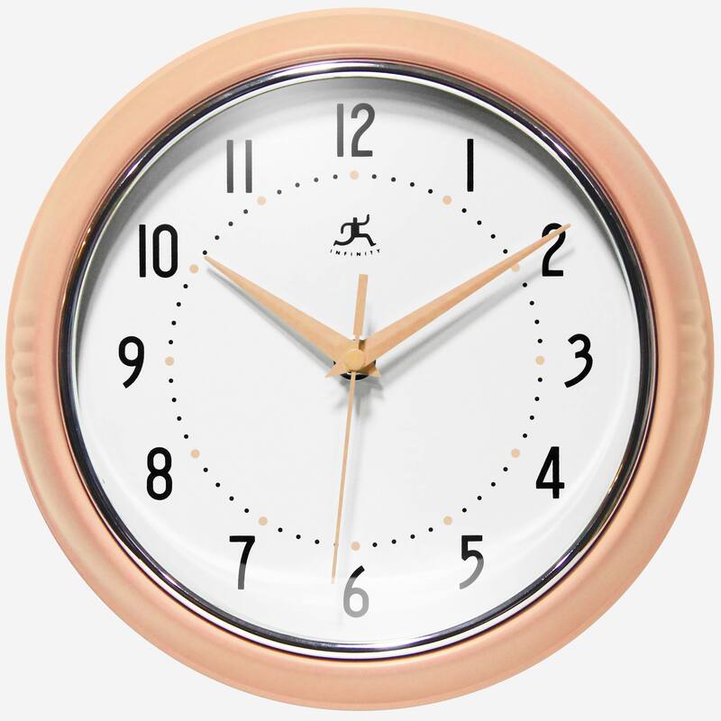 Round Retro Kitchen Wall Clock by Infinity Instruments - 9.5 Inch - Peach Fuzz