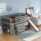 preview thumbnail 5 of 7, Gray Twin Pine Low Loft Bed with Bookcases, Drawers, Convertible Ladder, Slide