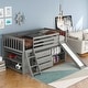 preview thumbnail 5 of 7, Gray Twin Pine Wood Low Loft Bed with Bookcases, Separate 3-Tier Drawers, Convertible Ladder and Slide