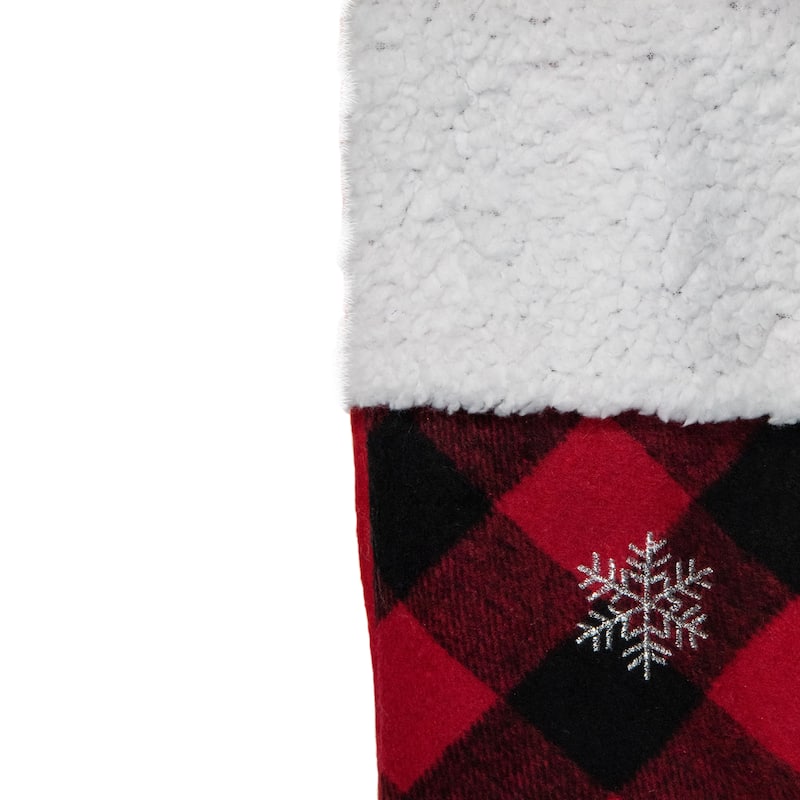 20.5" Red and Black Plaid Christmas Stocking With a Vintage Truck