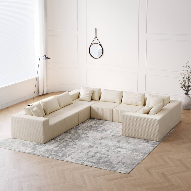 Luxury Floor Standing Couch Set Sectional Sofa Set Corduroy Upholstered Modular Sofa - Freely Combined Into Various Shapes
