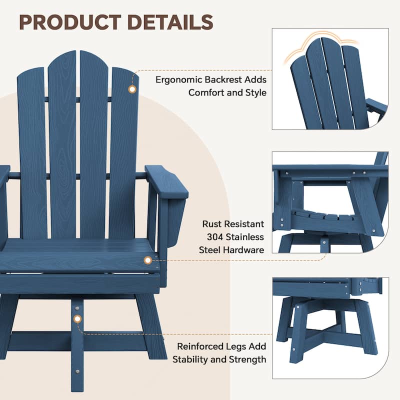 360° Swivel Patio Dining Chair with All-Weather HDPE Slatted Seat
