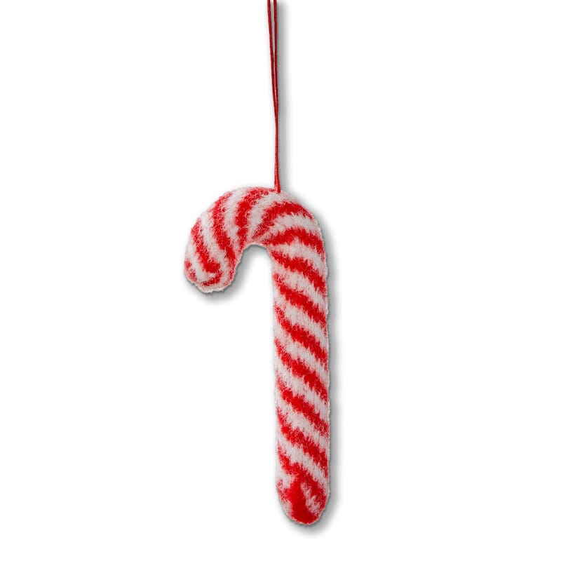Red Wool Candy Cane Ornament for Christmas Tree - 5" Tall Decorative Holiday Ornament - Easy Dust Clean
