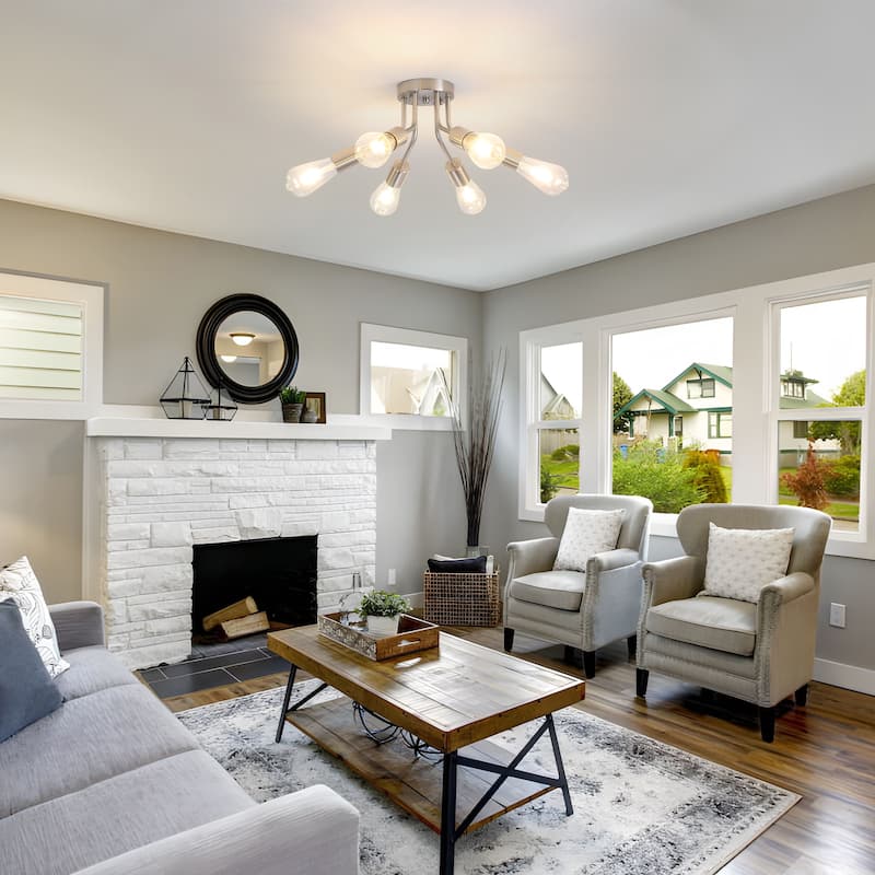 6-Light Modern Sputnik Light Fixture Semi Flush Mount Ceiling Lighting - 14.76' W