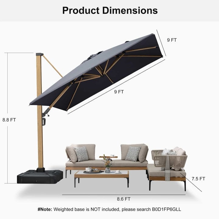 PURPLE LEAF 12ft Wood Grain Premium Patio Cantilever Umbrella
