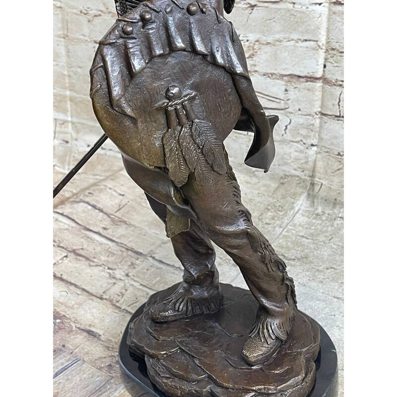 Native American Indian Warrior W/ War Bonnet Bronze Sculpture Statue By P. Manship