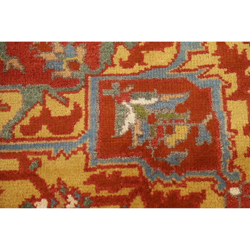 Hand Knotted Oriental 100% Wool Carpet Traditional Medallion Oranges & Rust Heriz (serapi) Area Rug - 9' 9'' X 7' 9''