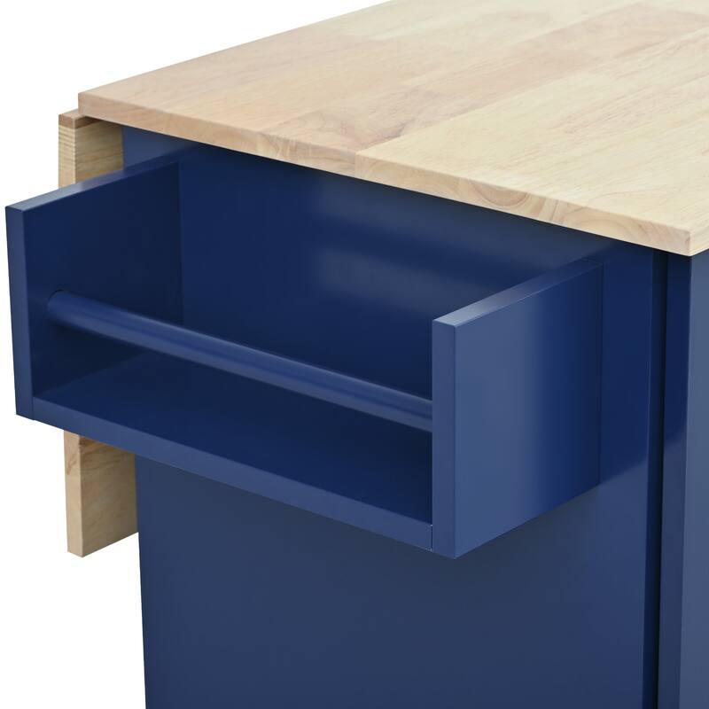 Kitchen Island on Locking Wheels, Drop Leaf Breakfast Bar with Solid Wood Top, Mobile Cart with Spice Rack, 2 Doors & 3 Drawers