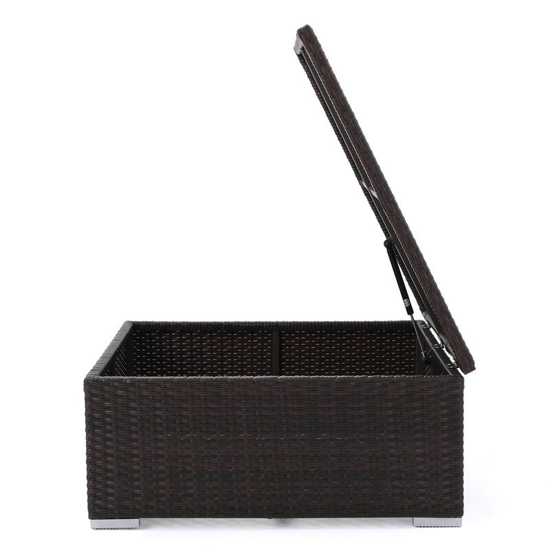 Roomfitters Outdoor Storage Coffee Table, All-Weather Rattan Patio Deck Box with Lift-Top Lid for Garden or Porch, Brown