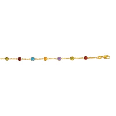 Curata 14K Yellow Gold 10" Bezel set Genuine Semi-Precious Stones Anklet