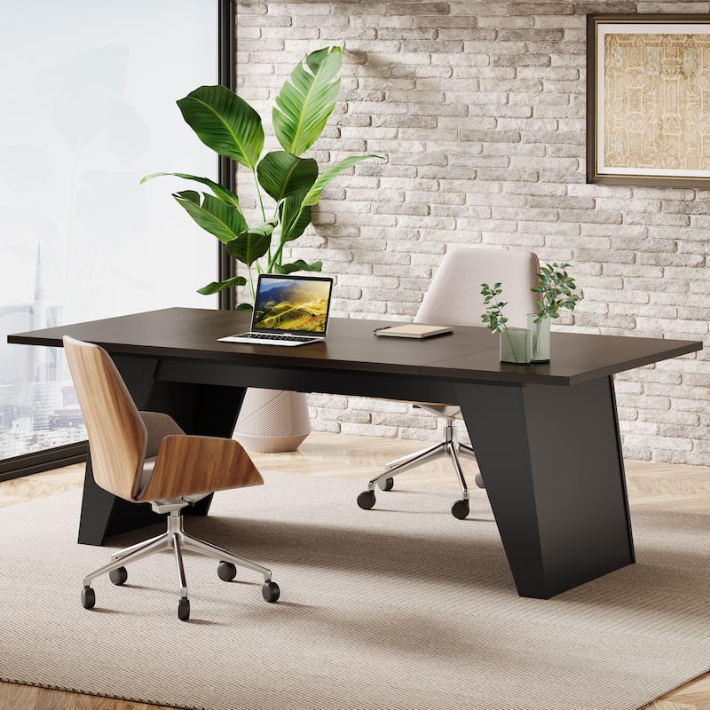 5.9 ft Modern Conference Table, Large Meeting Table for 6-8 - Brown/Black