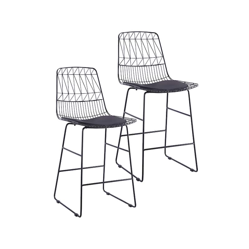 Porthos Home Asa Geometric Metal Counter Stools with PU Leather Seat Pad, Set of 2 - Black