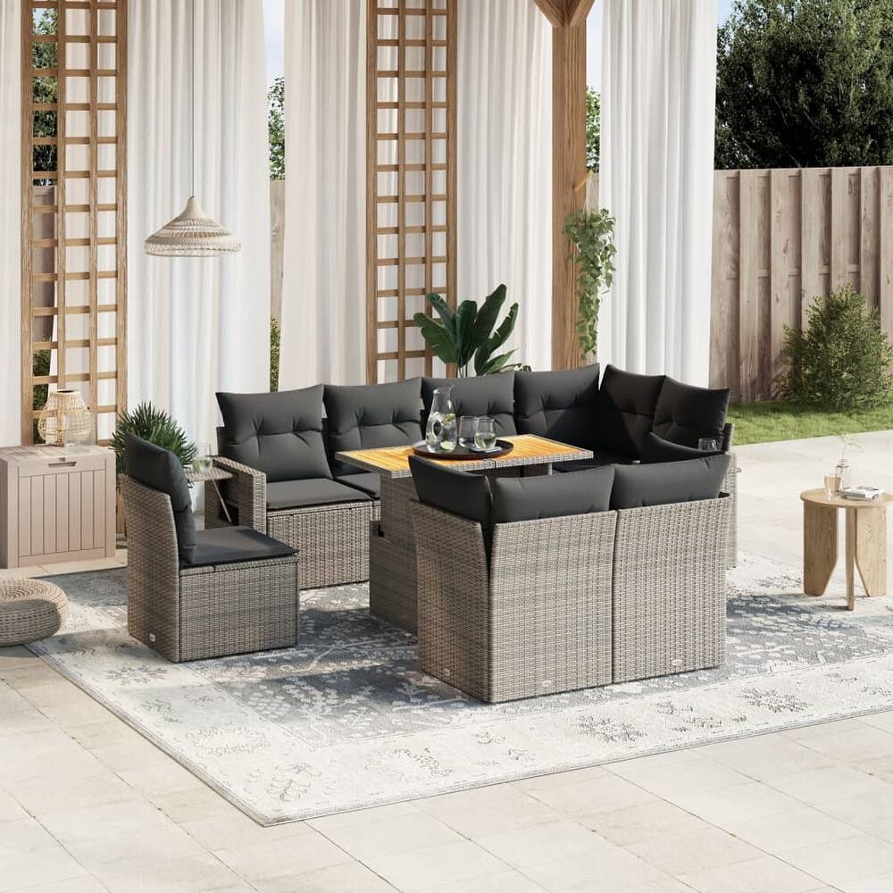 vidaXL Patio Sofa Set with Cushions Conversation Set Outdoor 9 Piece Poly Rattan - 21.7 x 39.4 x 28.7