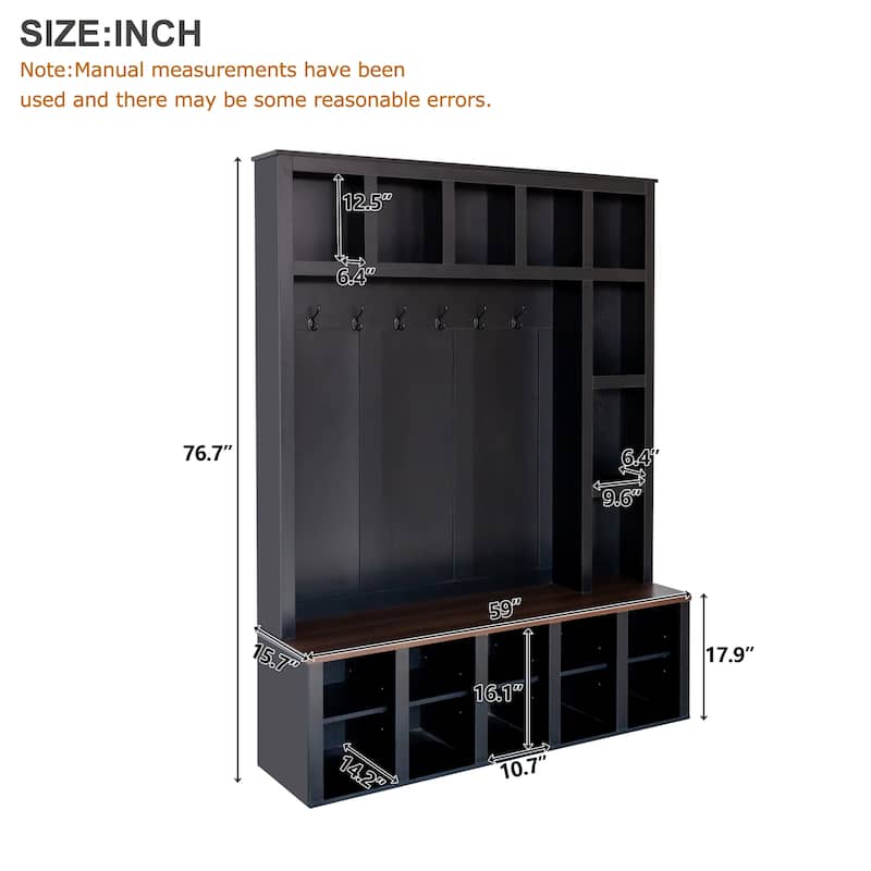 4-in-1 Entryway Hall Tree Cabinet with Shoe Storage, Wooden Coat Rack Storage Bench with Adjustable Shelves