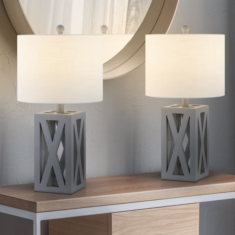 Ibiza 21.5" Farmhouse Wood LED Table Lamp, Brown (Set of 2), by JONATHAN Y