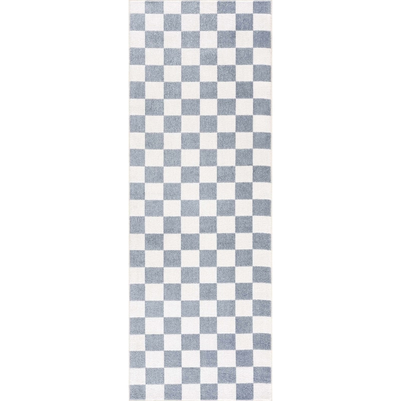 Hauteloom Brone Living Room, Bedroom Machine Washable Area Rug - Farmhouse - Blue, Off White - 2' x 2'11"